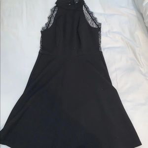 Black fit and flare dress w halter neck &lace back